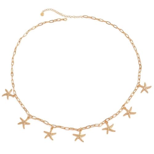 Vivian&CD Mermaid Seashell Starfish Waist Chain for Women, Gold Boho Pearl Shell Conch Belt Chain Waterproof Body Chain for Summer Beach Sexy Bikini Pirate Costume Accessories - style: Starfish
