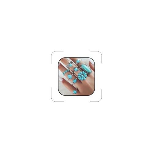 Bohemian Turquoise Ring for Women Stackable Vintage Chunky Boho Turquoise Ring Set Dainty Open Gemstone Knuckle Midi Finger Rings Western Statement Rings Jewelry - style: nine