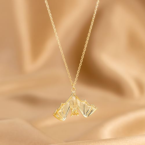 VRIUA Gold Necklace for Women - 14K Gold Plated Dainty Italian Horn Star of David Butterfly Bow Sun Lotus Volleyball Baseball Cowboy Boots Necklace Jewelry Everyday for Women - style: Bat