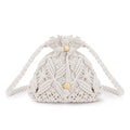 Peicees Drawstring Crochet Bag Purse- Woven Crossbody Purse For Women Summer Beach Vacation Travel Boho Shoulder Bag Small - color: White