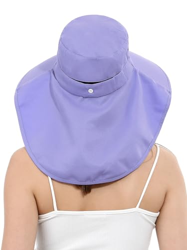 LA CARRIE Women Sun Hats Breathable Wide Brim UV Protection UPF 50+ with Neck Flap Hat for Summer Beach - color: Purple