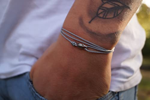 Made by Nami Nautical Rope Bracelet for Men Waterproof & Adjustable Wrap String Bracelets with Snap Hook Gift for Him - color: Grey Silver