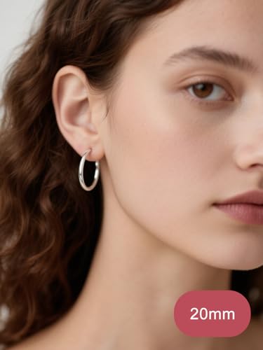 FOCALOOK 14K Gold Plated Lightweight Large Hoops| 2mm Thin Hoop Earrings for Women 30/40/50/70/100mm - color: 01.Silver, size: 20mm