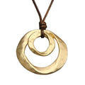GelConnie Leather Necklace for Women Round Wooden Pendant Long Leather Choker Vintage Sweater Necklace Gold Chunky Boho Necklaces for Women - style: 2 Circles Gold Necklace