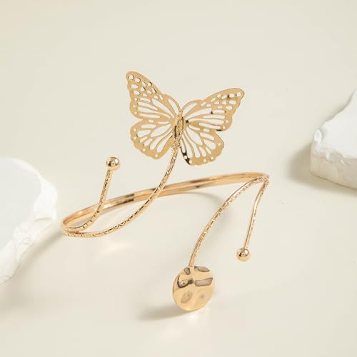 Pingyongchang Arm Cuff Upper Arm Band Cuff Bracelet Bangle for Women Silver Gold Boho Adjustable Flower Butterfly Sun Moon Armband Set Birthday Friendship Gift Holiday Beach Jewelry - style: H Gold