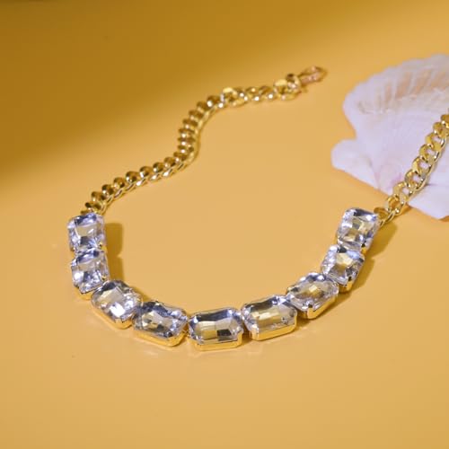 Fashionable Chunky Plated Tennis Rhinestone Statement Necklace Jewelry Set for Women Multicolor gem necklace with Great Sparkle and Shine Design for Women to Easy Match - color: WHITE rhinestone necklace