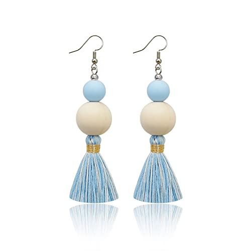 Boho Earrings for Women Dangling Lightweight Cute Earrings Handmade Tassel Dangle Earrings for Girls - color: Light Blue