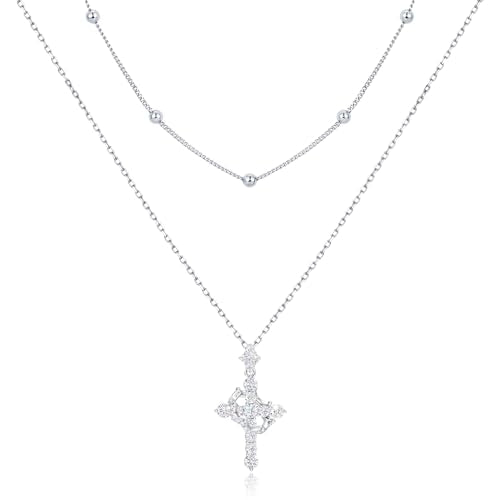YIMERAIRE Upgraded Moissanite Crown Cross Necklace 14K Gold Vermeil 1.1 Carats Dainty Iced Out Easter Basket Stuffer Cross Jewelry S925 Sterling Silver Simple Gold Christian Faith Moissanite Cross Pendant Necklace For Women - color: Stackable-Silver