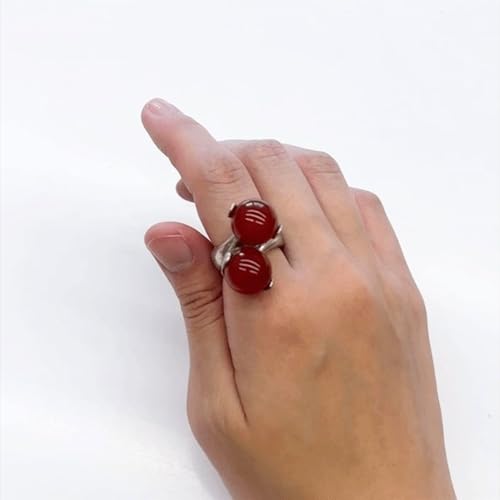 Korean Style Gemstone Hanbok Ring for Women – Adjustable Cherry Ring Traditional Korean Jewelry, Gift Box Option, Fashion Accessory for Daily & Special Occasions - color: Rededshi Brown