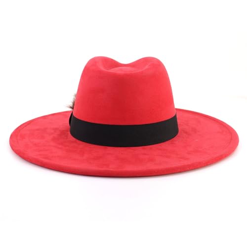 LIDHAY Big Wide Brim Fedora Hats for Women Men Western Suede Hat Panama Hat Outdoor Hats - color: Red