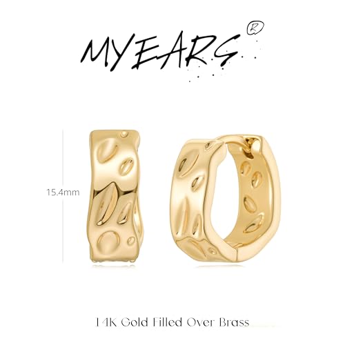MYEARS Women Earrings Gold Huggie Hoop 14K Small Simple Hypoallergenic Everyday Jewelry - style: Foil Textured Band