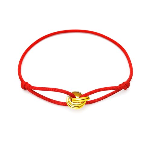 Red/Black/Pink String Bracelet for Protection and Good Luck, Adjustable Handmade Rope Bracelet with Gold/Silver Trinity Ring, Karma Friendship Bracelet for Women Men, Lucky Amulet Gift - color: Red-Gold