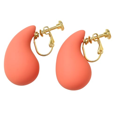 14K Gold Clip On Earrings Women,Teardrop Chunky Detachable Hoop Clip-On Earrings for Non Pierced Ears Hypoallergenic Lightweight Earring Clips - color: Carol Pink