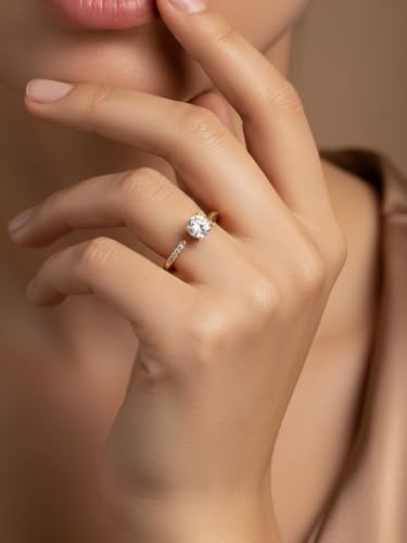 FWM Round Cut Moissanite Simple Open Rings for Women, Adjustable Ring, Solid Sterling Silver With Gold Plated, Stackable Wedding Band, Anniversary Valentines Mothers Day Christmas Gift - color: Round Cut - Yellow Gold, size: 6