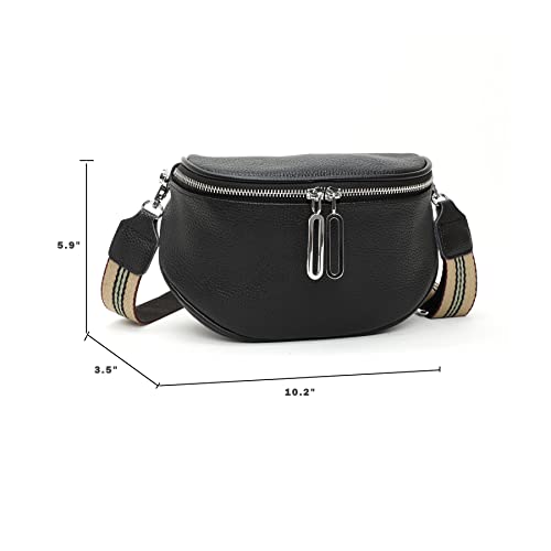 Fanny Pack Crossbody Bags For Women Genuine Leather Fashion Shoulder Handbag Belt Bag Waist Purse (Black01) - color: Black01