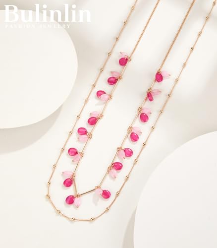 BULINLIN Layered Long Necklaces for Women Long Beaded Chain Necklace CostumeJewelry Mothers Day Gifts for Mom - color: Hot pink