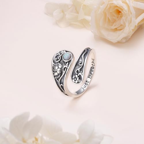 Yearace Spoon Ring for Women - Sterling Silver Victorian Vintage Oxidized Style Thumb Rings - Boho Statement Ring Jewelry Gifts - style: Lotus