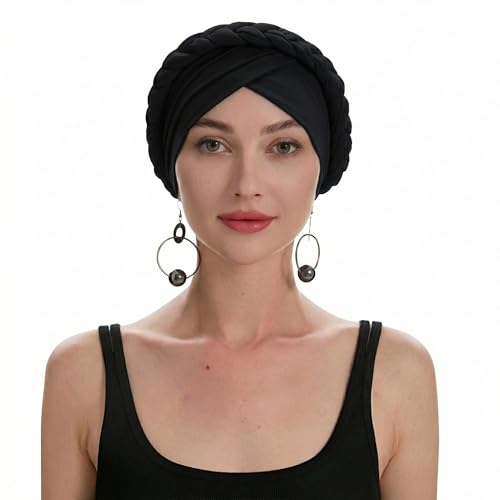 ZLYC Chemo Headwear for Women Pre Tied Turban Headwear Lightweight Beanie Hat - color: Braid Black