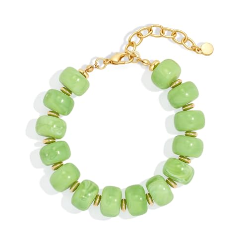 Chunky Beaded Bracelets for Women Boho Multicolor Acrylic Resin Beads Bracelet Adjustable Statement Bracelet Summer Beaded Jewelry - color: Beads bracelet-light green