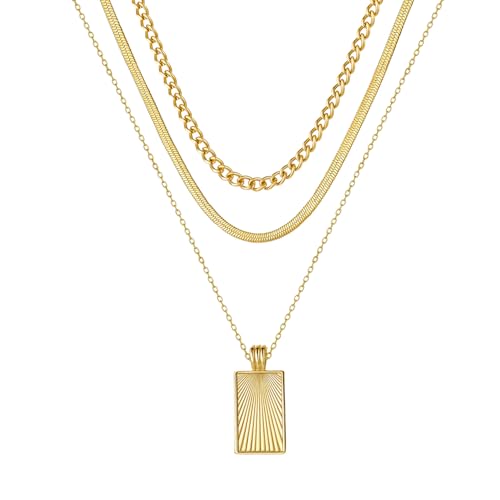 Women's Multi-Layered Gold Necklace, Stackable Delicate 14K Gold Plated Fashion Round Multi Layers Pendant Necklace, Gold Jewelry Set Gifts - color: Gold 1