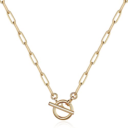 Turandoss 14K-Gold-Plated Necklaces for Women - Lock Evil Eye Medallion Vintage Coin Necklace Bee Sun Moon Shell Chain Necklace Layered Paperclip Chain Necklaces for Women Jewelry Gifts - style: "2-Toggle Clasp