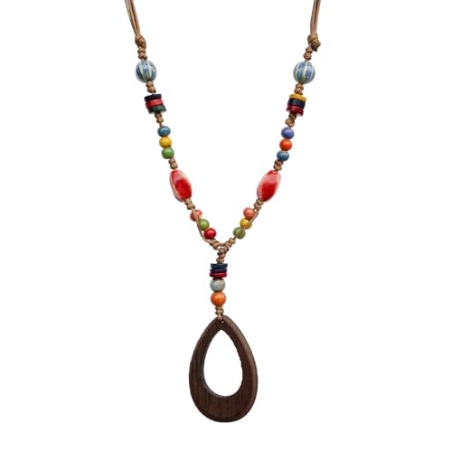 Boho Style Colorful Ceramic Bead Strand Necklace Adjustable Bohemian Jewelry Gift for Women, Fashion Clothing Matching Necklace - color: Colorful 2