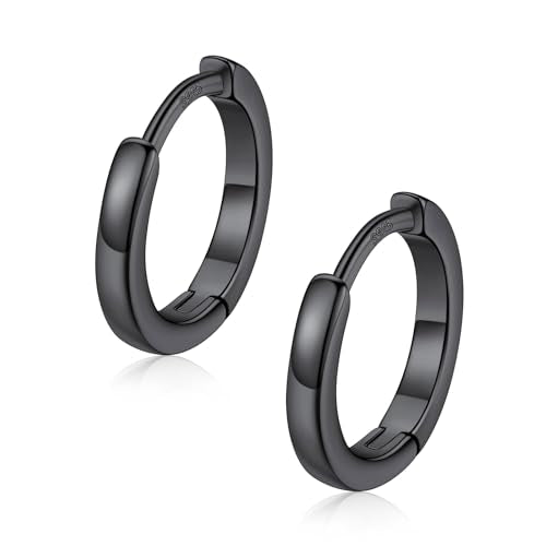 FaithHeart 925 Sterling Silver Post Huggie Hoop Earrings for Women, Silver Small Hoop Earring, Hypoallergenic Cartilage Earrings for Women - color: 01. Blank-Black, size: 8mm