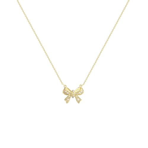 OGD Gold Necklace for Women, Bow Necklace 14K Layered Gold Necklace Dainty Bow Pendant Choker Necklace Trendy Bow Necklace Gold Chain Necklaces for Women Jewelry Gift - color: Pearl CZ Bow-Gold