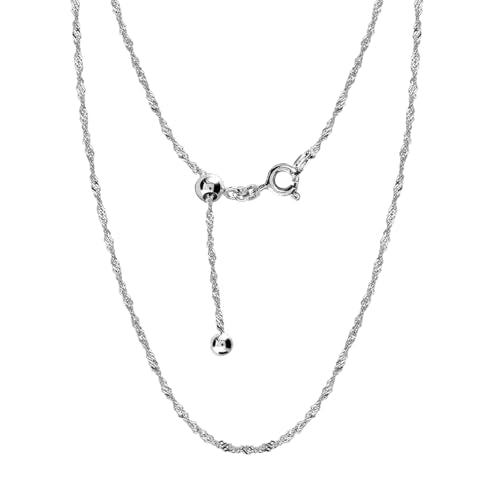 LeCalla 925 Sterling Silver Italian Jewelry Adjustable Chain Necklace, Sliding Bolo Chain Necklace for Women Slider Chain 14 to 24 Inch. - color: Singapore Chain