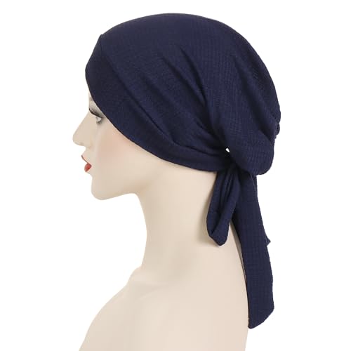 YYAOJHAO Pre Tied Bandanas Headscarf for Women - Solid Wave Chemotherapy Caps Headwrap Chemo Turban Headwear Hats - color: Navy
