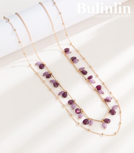 BULINLIN Layered Long Necklaces for Women Long Beaded Chain Necklace CostumeJewelry Mothers Day Gifts for Mom - color: Purple