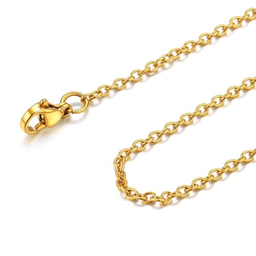 FOCALOOK Womens Chain Necklaces 1mm/1.4mm/2mm Cable Chain Necklace, 316L Stainless Steel Silver/Black/14K Gold/Rose Gold Plated, Hypoallergenic Chains for Pendant,14-30" - color: 2mm 14K Gold Plated, size: 18 Inch