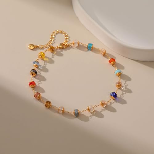 Yumikoo 18k Gold Plated Anklet Ankle Bracelets for Women - style: Colorful Round Beads