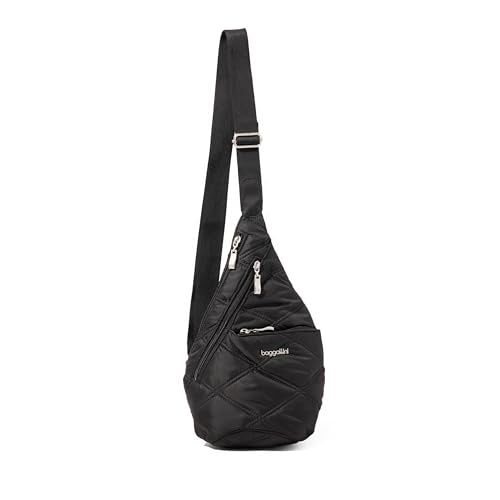 Baggallini Mini Sling - 12x7 Sling Crossbody Bag Backpack with Adjustable Shoulder Strap - color: Black Quilt