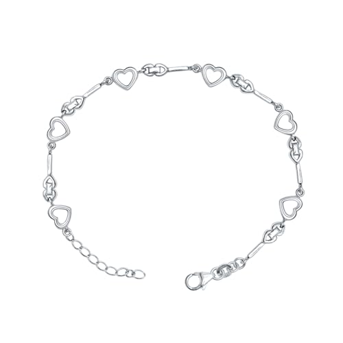 LeCalla 925 Sterling Silver Bracelet Jewelry Gift | Lightweight Italian Design Adjustable Love Bracelet | Link Chain with Lobster Claw Clasp Bracelet for Women Daughter Friendship Bracelet - color: Connecting Heart Station
