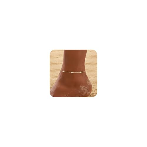 RLMOON Gold Silver Anklets for Women CZ Ankle Bracelet 14K Gold Plated Waterproof Layered Stackable Clover Butterfly Tennis Chain Anklet Trendy Summer Beach Foot Jewelry - color: D:CZ Station Anklet Gold