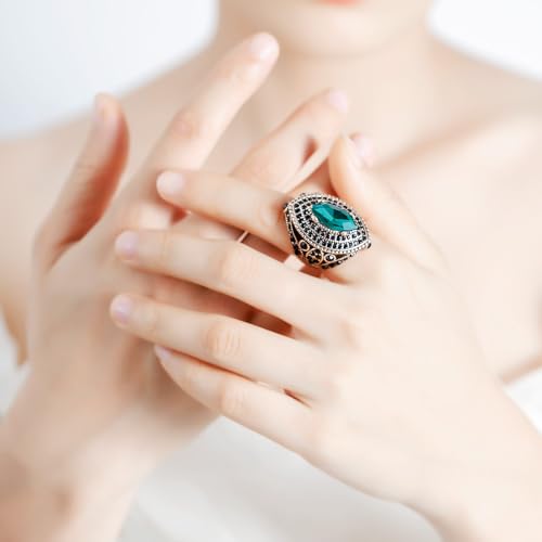 Women Ring - 32mm Big Size Antique Gold Plated Turkish Style Green Black Gemstone Vintage Ring Women Jewelry J0769GreenBlack
