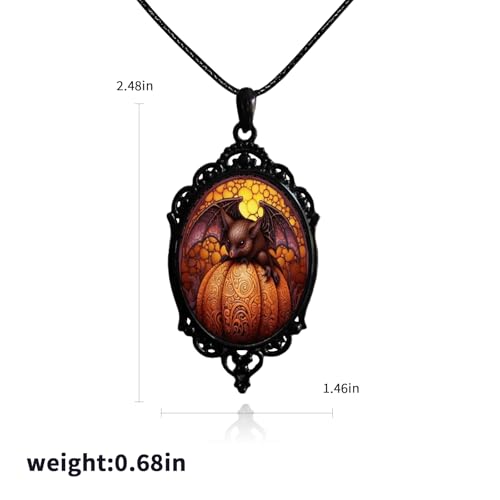 Halloween Gothic Witch Necklaces Cross Glass Pendant Necklace for Women Punk Vintage Black Dark Oval Cameo Necklace Witch Emo Necklaces Halloween Jewelry Witch Accessories 2025 - style: Bat Pumpkin
