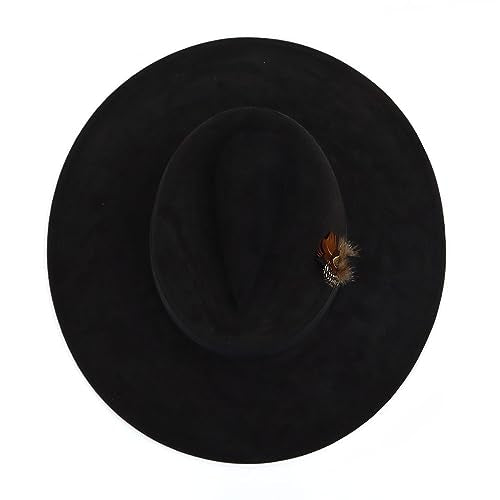 LIDHAY Big Wide Brim Fedora Hats for Women Men Western Suede Hat Panama Hat Outdoor Hats - color: Black