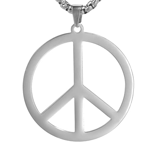 LIKGREAT Peace Necklace Peace Sign Symbol Pendant Necklace Box Chain Necklace for Women Men - color: silver