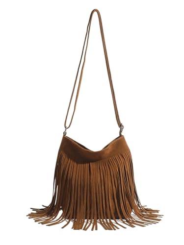 SweatyRocks Women's Fringe Western Crossbody Bags Tassel Shoulder Purses - color: Solid Brown