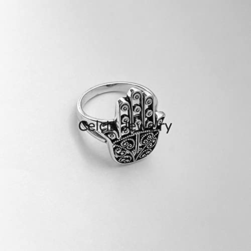 Solid 925 Sterling Silver Large Hamsa Ring, Flower Ring, Statement, Hand, Religious, Boho Bohemian, Minimalist, Mothers Day (Size 7)