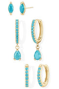 14K Gold Plated Small Huggie Hoop Earrings Set for Women, Hypoallergenic Dainty Sterling Silver Dangle Studs for Cartilage Helix, Lightweight Trendy Cute Stack Birthstone Jewelry Gift - color: Turquoise_Gold