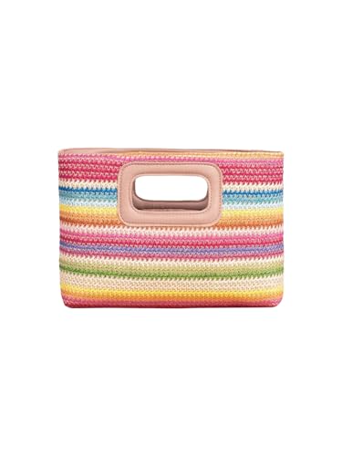 OYOANGLE Women's Braided Straw Clutch Boho Woven Purse Top Handle Square Bag Vacation Handbags - color: Pink