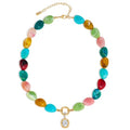 Multicolor Irregular Beaded Necklace for Women Chunky Resin Oval Bead Choker with Cubic Zirconia Pendant Summer Beach Mothers Day Gifts - color: XL23350A