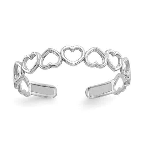 JewelryWeb - Solid 10k Yellow or White Gold Alternating Open Hearts Adjustable Toe Ring - Toe Ring for Woman - Non Tarnish Toe Ring - Solid Gold Boho Toe Ring - color: Silver,White
