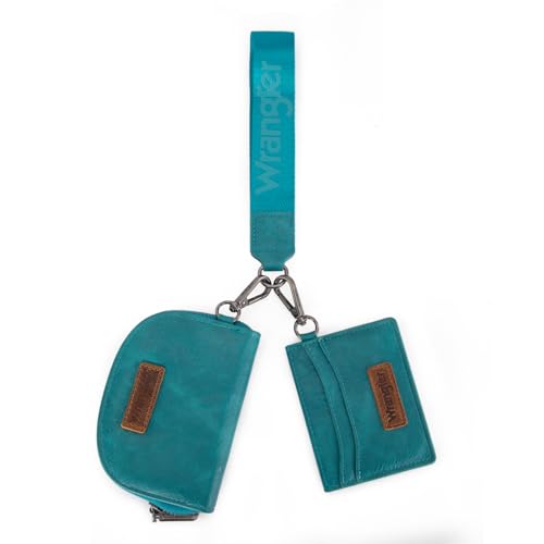Wrangler KeyChain Wallet Wristlet Wallets for Women Dual Pouch Wristlet with Zipper Womens Credit Card Holder Wallet - color: A-Turquoise