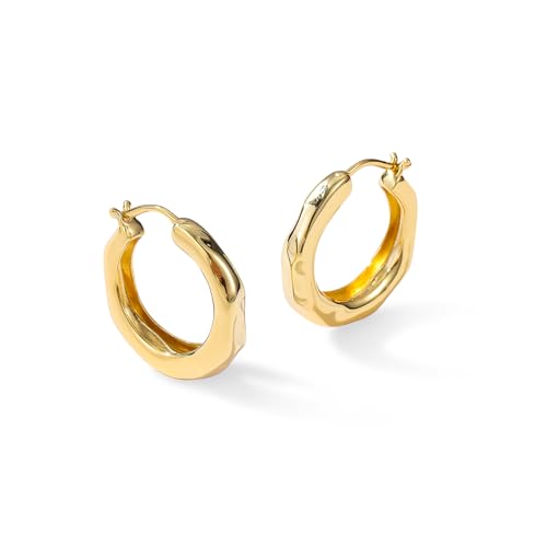 ARSIS Mix & Match 18K Gold-Plated Hoop Earrings for Women, Hypoallergenic, 925 Sterling Silver Posts, Organic Textured Design, Lightweight Hoops in Gold/Silver/Rose Gold, Jewelry Gift for Her - color: Gold-20mm, size: 20mm