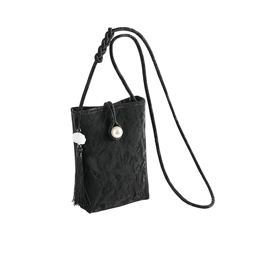 Women Mini Crossbody Bags Small Shoulder Bags CellPhone Purse Tassels Wallet Purse for Women - color: Black