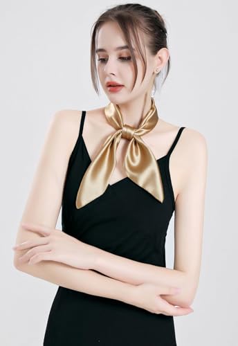 QBSM Womens 23.6 inch Satin Silk Feeling Formal Square Neck Scarf Head Hair Wraps Kerchief - color: Dark Khaki